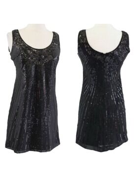 White House Black Market Dress Black Sequin size 0 Floral Burst Night Out Party
